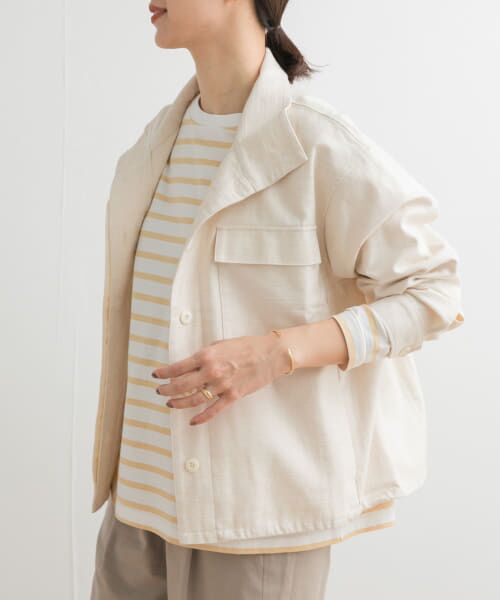 なお 25SS リネンミリタリージャケット CHILD WOMAN - ライナー付きミリタリージャケット (0101JK001242