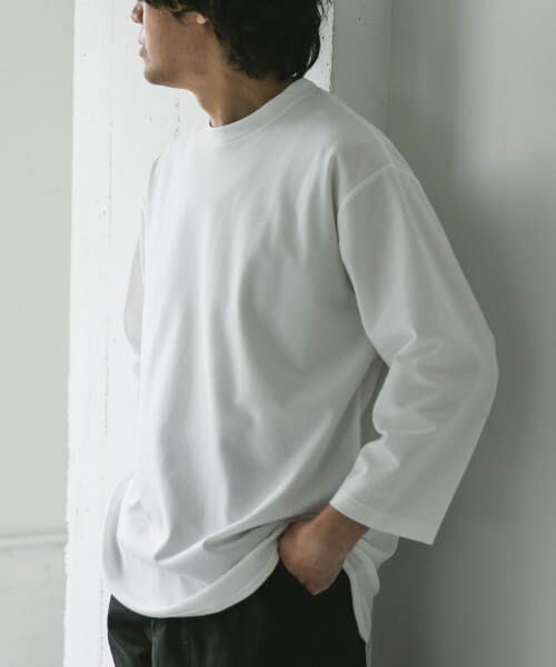 ＊＊URBAN RESEARCH DOORS / アーバンリサーチ ドアーズ Tシャツ | ポンチ8分袖ラウンドヘムTシャツ（WHITE）