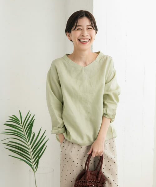 ＊＊URBAN RESEARCH DOORS / アーバンリサーチ ドアーズ シャツ・ブラウス | リネンバックタックプルオーバー（LIME）