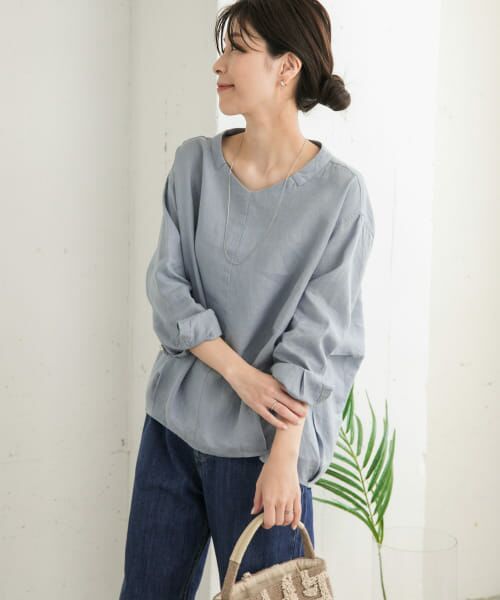 ＊＊URBAN RESEARCH DOORS / アーバンリサーチ ドアーズ シャツ・ブラウス | リネンバックタックプルオーバー（L.BLUE）