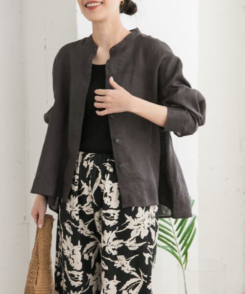 ＊＊URBAN RESEARCH DOORS / アーバンリサーチ ドアーズ シャツ・ブラウス | リネンカーブスリーブブラウス（CHARCOAL）
