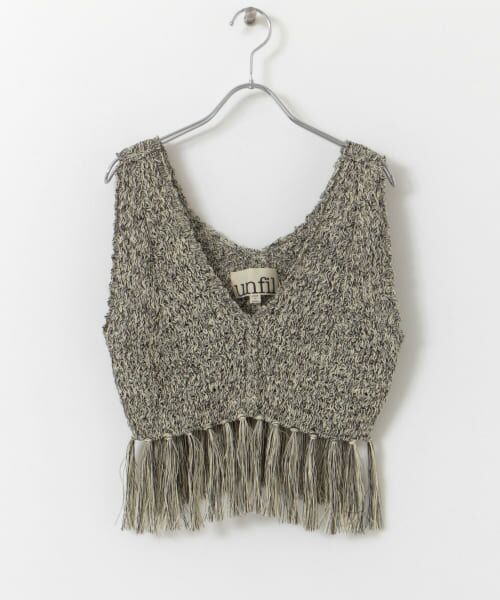 ＊＊URBAN RESEARCH DOORS / アーバンリサーチ ドアーズ ベスト | unfil　mesh fringed top（black mix）