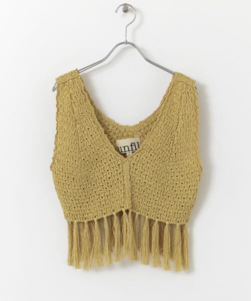 ＊＊URBAN RESEARCH DOORS / アーバンリサーチ ドアーズ ベスト | unfil　mesh fringed top（beige）