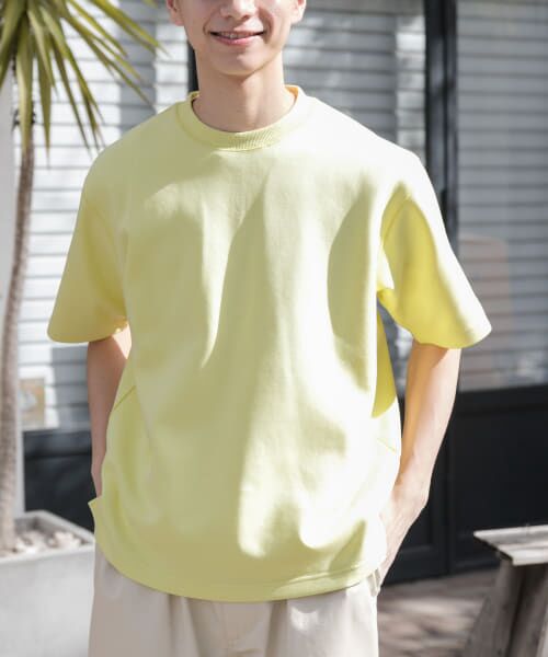 ＊＊URBAN RESEARCH DOORS / アーバンリサーチ ドアーズ Tシャツ | FORK&SPOON　ストレッチダンボールショートスリーブTシャツ（YELLOW）