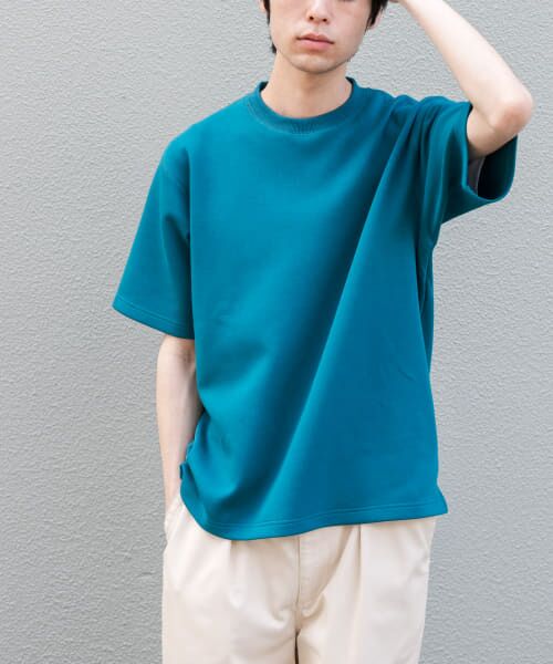 ＊＊URBAN RESEARCH DOORS / アーバンリサーチ ドアーズ Tシャツ | FORK&SPOON　ストレッチダンボールショートスリーブTシャツ（BLUE）