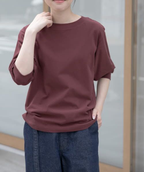 ＊＊URBAN RESEARCH DOORS / アーバンリサーチ ドアーズ Tシャツ | FORK&SPOON　ハイツイストコットンギャザースリーブTシャツ（BORDEAUX）