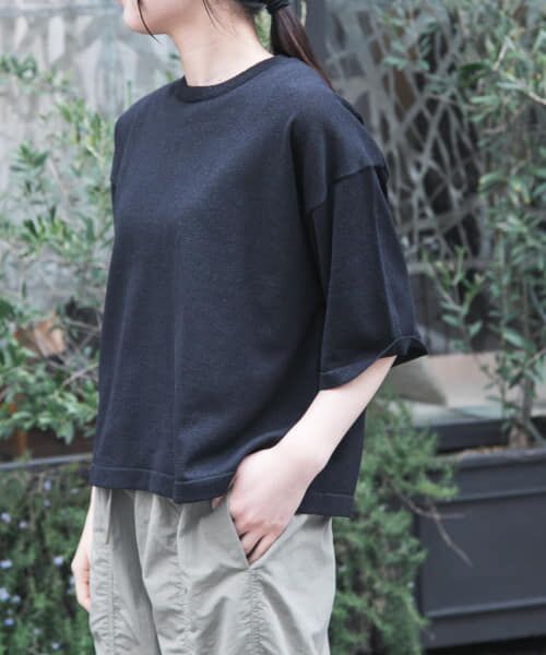 ＊＊URBAN RESEARCH DOORS / アーバンリサーチ ドアーズ ニット・セーター | FORK&SPOON　ペーパーニットTシャツ（BLACK）
