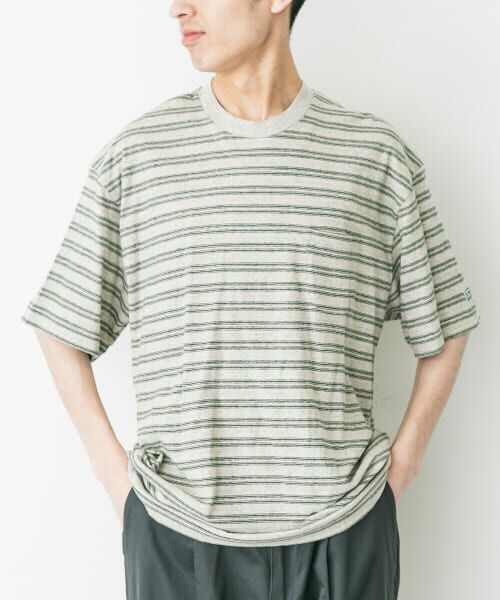 ＊＊URBAN RESEARCH DOORS / アーバンリサーチ ドアーズ Tシャツ | ENDS and MEANS　Pocket T-shirts(Striped)（AshGray ST）