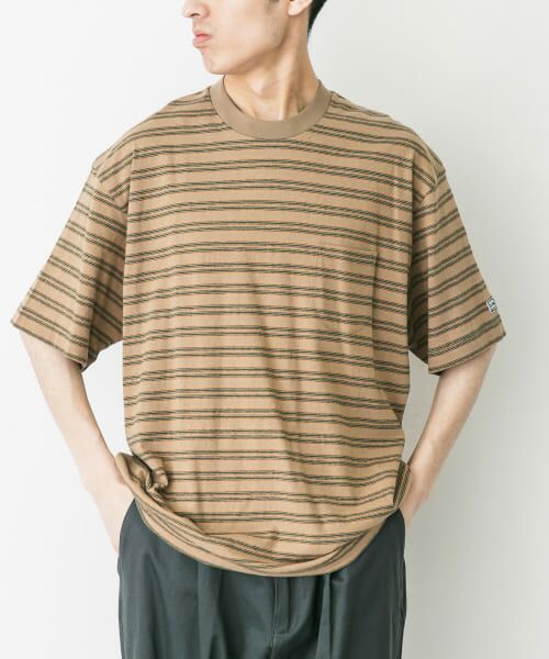 ＊＊URBAN RESEARCH DOORS / アーバンリサーチ ドアーズ Tシャツ | ENDS and MEANS　Pocket T-shirts(Striped)（Brown ST）