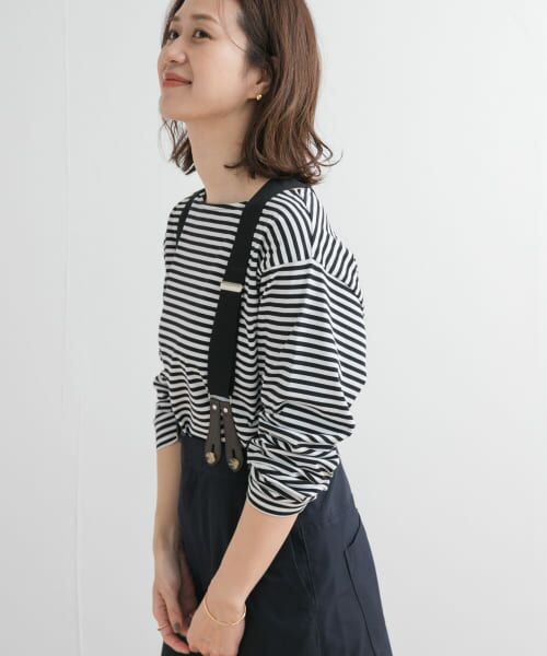 ＊＊URBAN RESEARCH DOORS / アーバンリサーチ ドアーズ Tシャツ | ラウンドヘムボーダーロングTシャツ（BLACK×WHT）