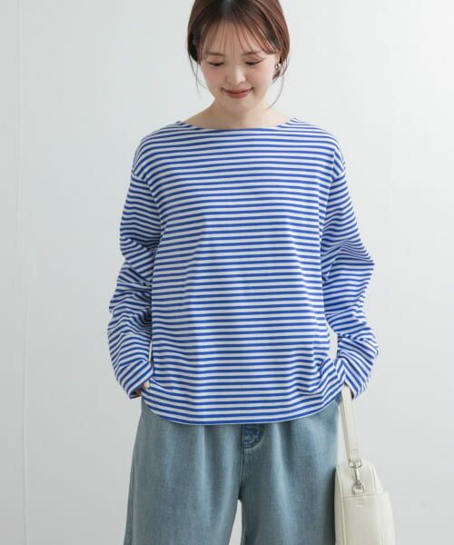 ＊＊URBAN RESEARCH DOORS / アーバンリサーチ ドアーズ Tシャツ | ラウンドヘムボーダーロングTシャツ（BLUE×WHT）