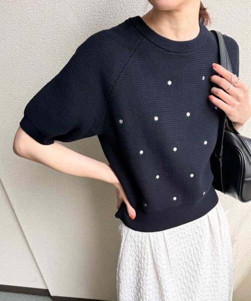 ＊＊URBAN RESEARCH DOORS / アーバンリサーチ ドアーズ ニット・セーター | ラメドット刺繍ニット（NAVY）