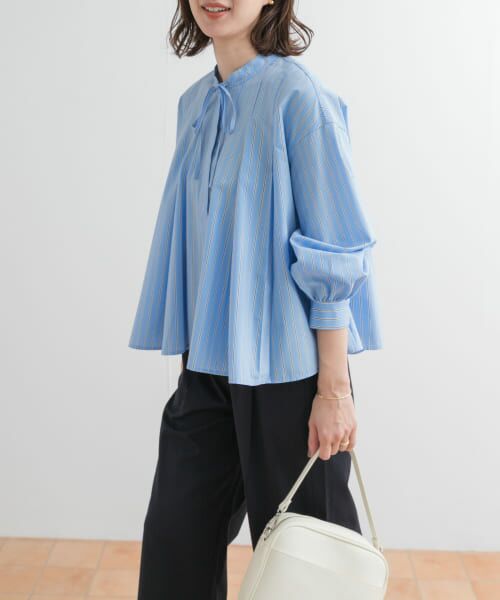 ＊＊URBAN RESEARCH DOORS / アーバンリサーチ ドアーズ シャツ・ブラウス | ストライプリボンフレアブラウス（SAX）