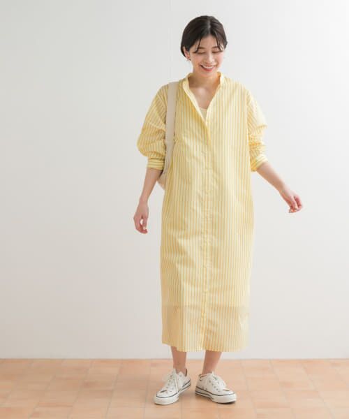 極美品✨アーバンリサーチドアーズ【M】麻混素材✨ストライプロングシャツワンピース 極美品✨アーバンリサーチドアーズ【M】麻混素材✨ストライプ