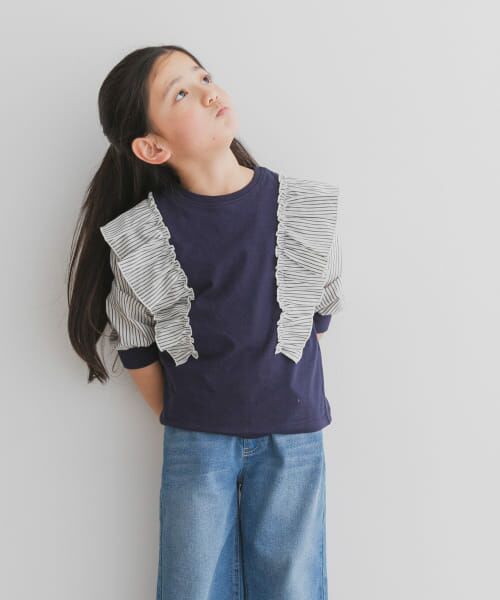 ＊＊URBAN RESEARCH DOORS / アーバンリサーチ ドアーズ トップス | 布帛ドッキングフリルカットソー(KIDS)（NAVY）