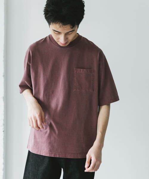 ＊＊URBAN RESEARCH DOORS / アーバンリサーチ ドアーズ Tシャツ | ピグメントダイ半袖Tシャツ（BURGUNDY）