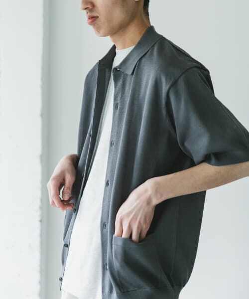 ＊＊URBAN RESEARCH DOORS / アーバンリサーチ ドアーズ カーディガン・ボレロ | リネンライクショートスリーブシャツカーディガン（GRAY）