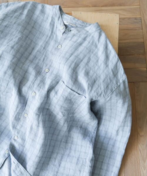 ＊＊URBAN RESEARCH DOORS / アーバンリサーチ ドアーズ シャツ・ブラウス | 『XLサイズ/WEB限定』シルケットリネンバンドカラーロングスリーブシャツ（BLUE CHECK）