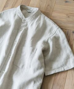 『XLサイズ/WEB限定』シルケットリネン バンドカラーショートスリーブシャツ