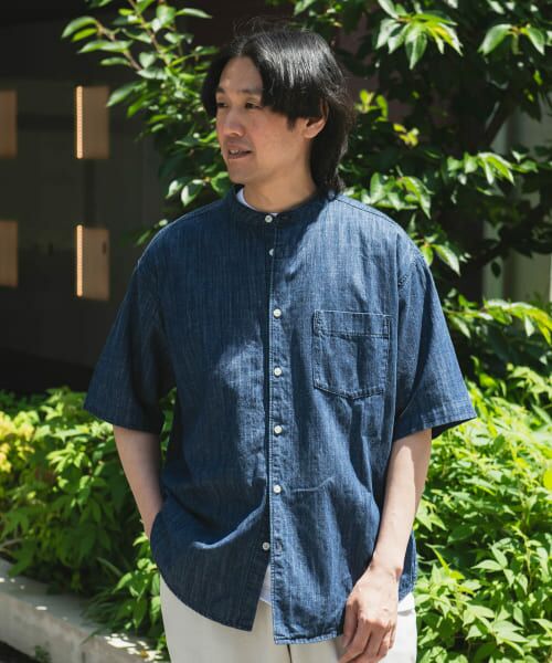 ＊＊URBAN RESEARCH DOORS / アーバンリサーチ ドアーズ シャツ・ブラウス | リネン混 デニムバンドショートスリーブシャツ（O.W.）