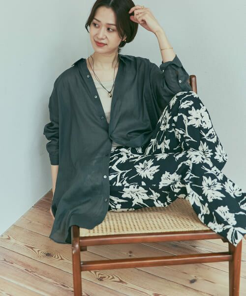 アーバンリサーチドアーズ　リネンレーヨンフラワープリントパンツ　NAT✕BLK セール】リネンレーヨンフラワープリントパンツ（その他パンツ