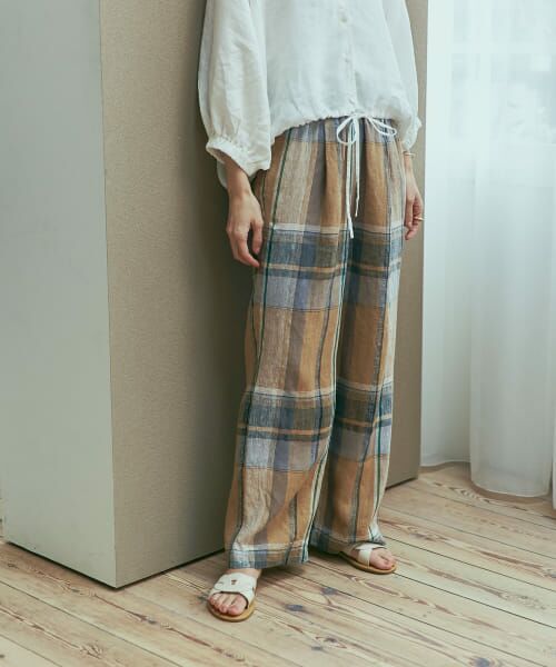 ＊＊URBAN RESEARCH DOORS / アーバンリサーチ ドアーズ その他パンツ | リネンチェックイージーパンツ（YELLOW）