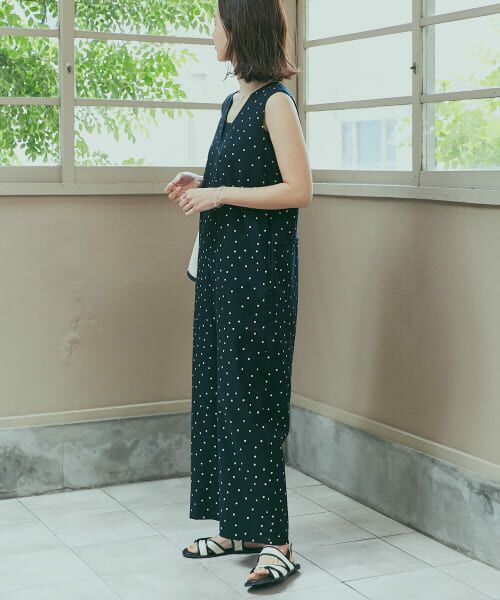 セール】 リネンレーヨンドットオールインワン （サロペット