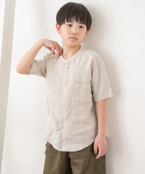 ＊＊URBAN RESEARCH DOORS / アーバンリサーチ ドアーズ トップス | 『親子リンク』シルケットリネンバンドカラーシャツ(KIDS)（ECRU）