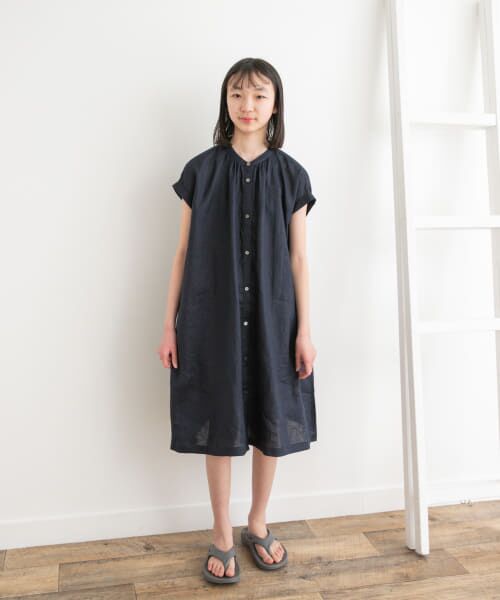 ＊＊URBAN RESEARCH DOORS / アーバンリサーチ ドアーズ ワンピース | 『WEB/一部店舗限定』『親子リンク』リネンギャザーワンピース(KIDS)（NAVY）