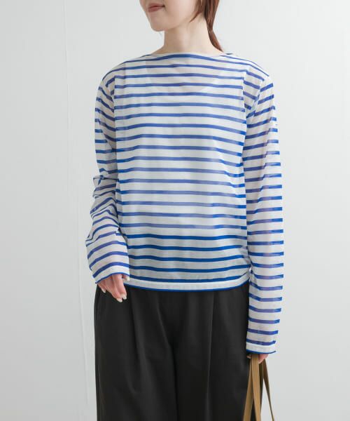 ＊＊URBAN RESEARCH DOORS / アーバンリサーチ ドアーズ Tシャツ | ORCIVAL　BOAT NECK LONG-SLEEVE PULLOVER（WH BLUE）