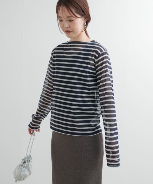 ＊＊URBAN RESEARCH DOORS / アーバンリサーチ ドアーズ Tシャツ | ORCIVAL　BOAT NECK LONG-SLEEVE PULLOVER（NAVY OFF）