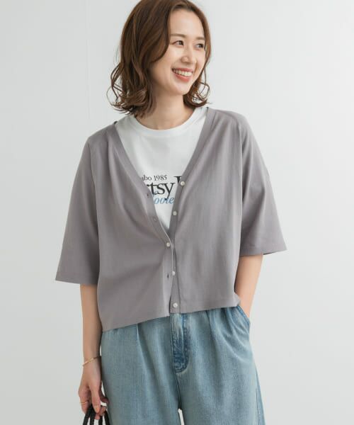 ＊＊URBAN RESEARCH DOORS / アーバンリサーチ ドアーズ カーディガン・ボレロ | 『UR TECH ひやサラクール』コットンラグラン半袖カーディガン（L.GRAY）