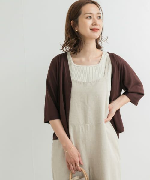 ＊＊URBAN RESEARCH DOORS / アーバンリサーチ ドアーズ カーディガン・ボレロ | 『UR TECH ひやサラクール』コットンラグラン半袖カーディガン（BROWN）