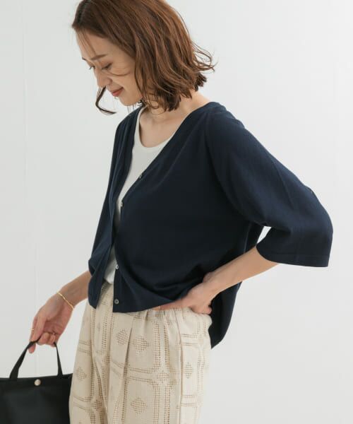 ＊＊URBAN RESEARCH DOORS / アーバンリサーチ ドアーズ カーディガン・ボレロ | 『UR TECH ひやサラクール』コットンラグラン半袖カーディガン（NAVY）