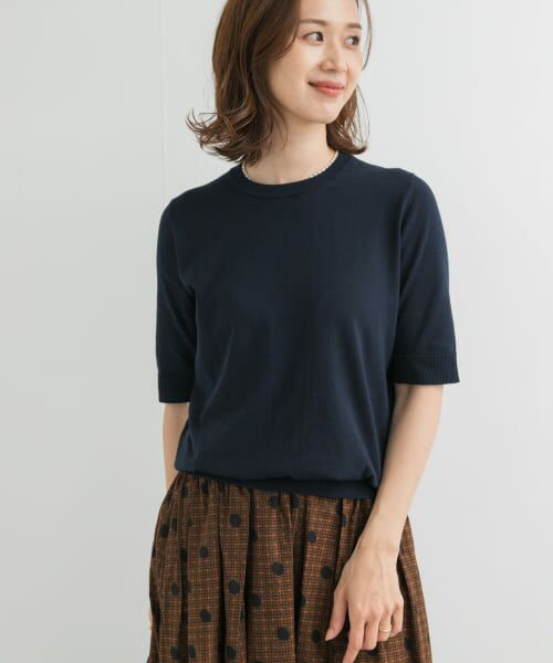 ＊＊URBAN RESEARCH DOORS / アーバンリサーチ ドアーズ ニット・セーター | 『UR TECH ひやサラクール』コットンハーフスリーブKNIT（NAVY）