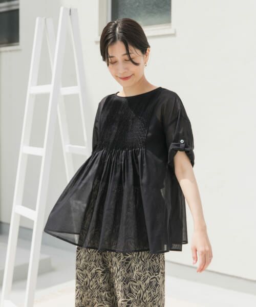 ＊＊URBAN RESEARCH DOORS / アーバンリサーチ ドアーズ シャツ・ブラウス | 『UR TECH』ボイルピンタックブラウス（BLACK）