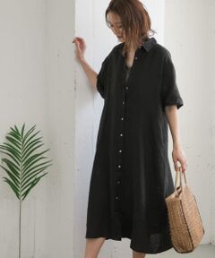 『WEB/一部店舗限定カラー』リネン半袖シャツワンピース