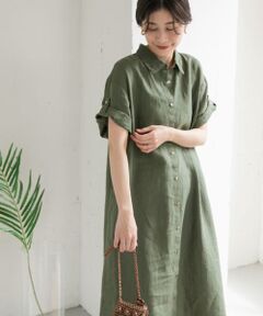 『WEB/一部店舗限定カラー』リネン半袖シャツワンピース