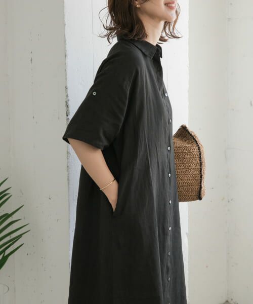 【新品】Arpege story 店舗限定（黒） 半袖ドロストシャツワンピース URBAN RESEARCH DOORS ワンピース 「WEB/一部店舗限定カラー