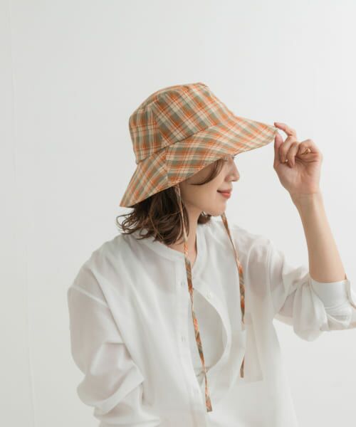 ＊＊URBAN RESEARCH DOORS / アーバンリサーチ ドアーズ ハット | チェックバケハ（ORANGE）