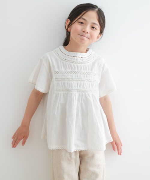 ＊＊URBAN RESEARCH DOORS / アーバンリサーチ ドアーズ トップス | ハシゴレースシャーリングブラウス(KIDS)（OFF）