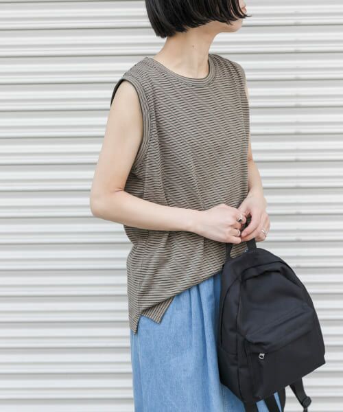 ＊＊URBAN RESEARCH DOORS / アーバンリサーチ ドアーズ Tシャツ | FORK&SPOON　マルチカラーボーダーノースリーブTシャツ（GREEN）