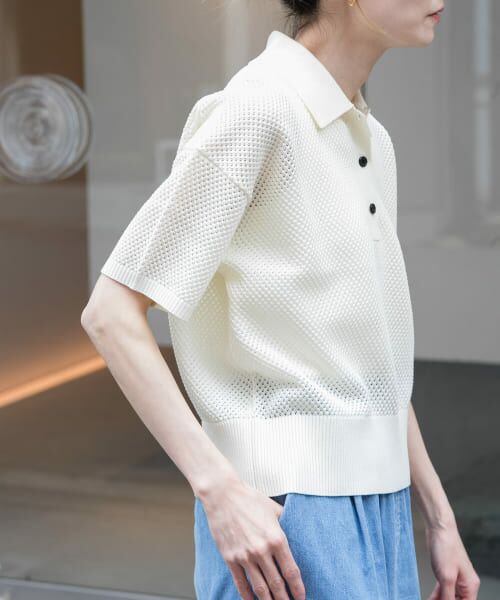 セール】 FORK&SPOON メッシュパターンニットポロシャツ