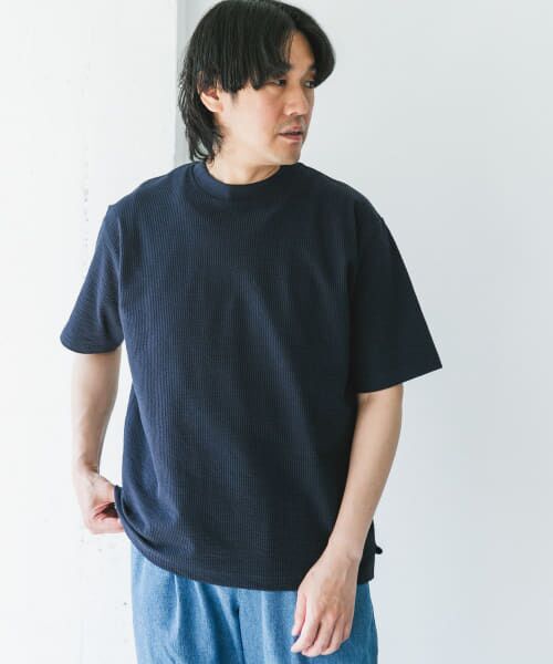 ＊＊URBAN RESEARCH DOORS / アーバンリサーチ ドアーズ Tシャツ | シルケットシアサッカーTシャツ（DARK NAVY）