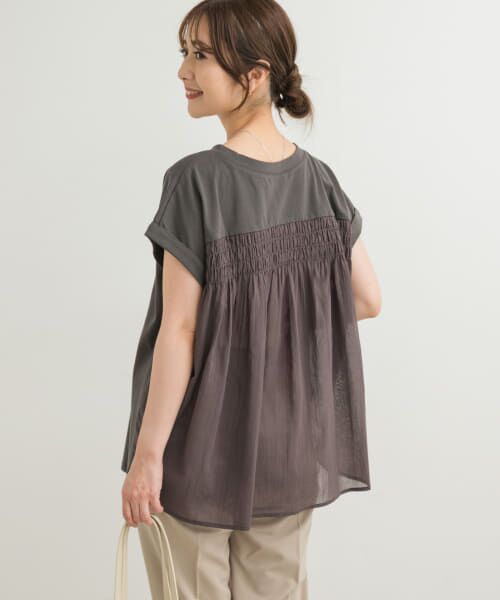 ＊＊URBAN RESEARCH DOORS / アーバンリサーチ ドアーズ Tシャツ | シャーリング布帛ドッキングカットソー（CHARCOAL）