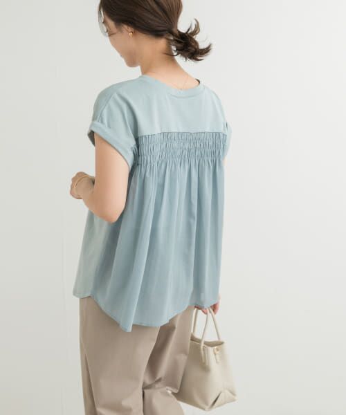 ＊＊URBAN RESEARCH DOORS / アーバンリサーチ ドアーズ Tシャツ | シャーリング布帛ドッキングカットソー（BLUE）