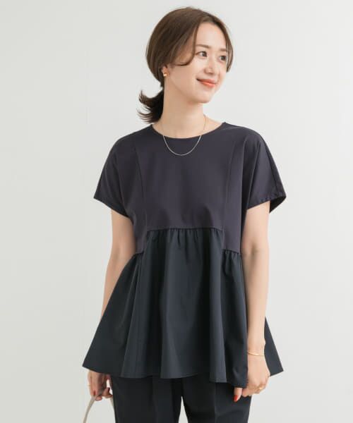 ＊＊URBAN RESEARCH DOORS / アーバンリサーチ ドアーズ Tシャツ | 布帛切替ドルマンカットソー（NAVY）