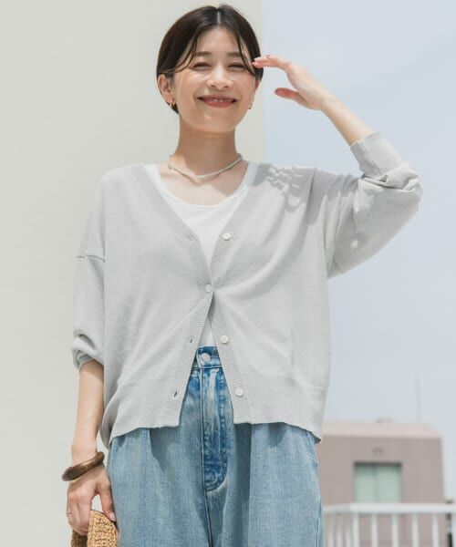 ＊＊URBAN RESEARCH DOORS / アーバンリサーチ ドアーズ カーディガン・ボレロ | 『UR TECH ひやサラクール』リネン混Vネックショートカーディガン（L/GRAY）