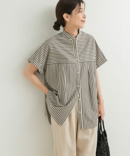 ストライプロールアップタックシャツ セール】 ストライプロールアップタックシャツ （シャツ