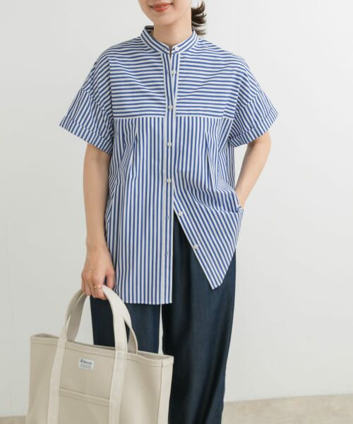 ストライプロールアップタックシャツ セール】 ストライプロールアップタックシャツ （シャツ